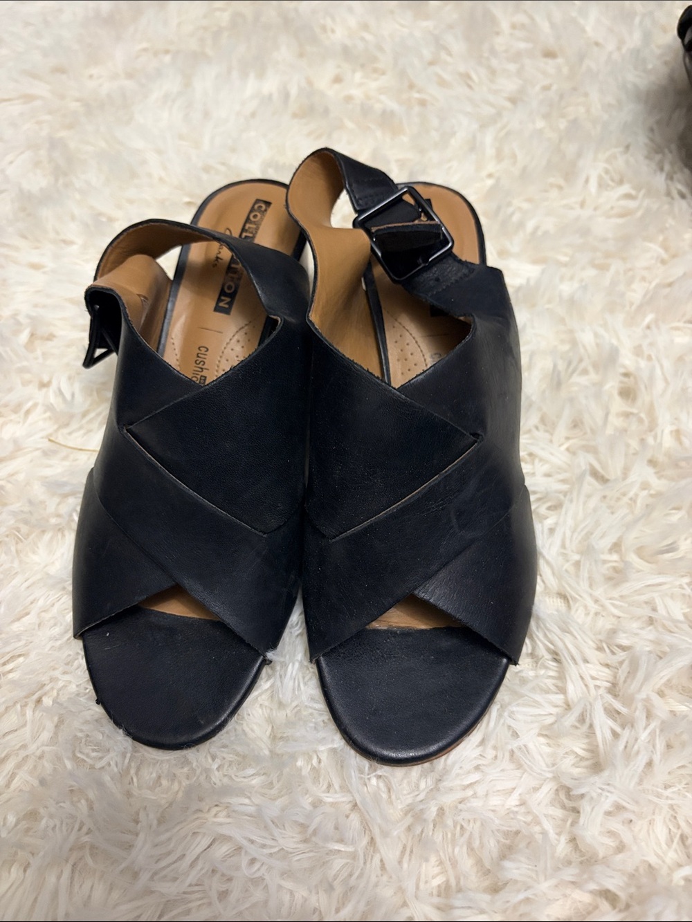 Clarks Black Leather Crisscross Slingback Sandals